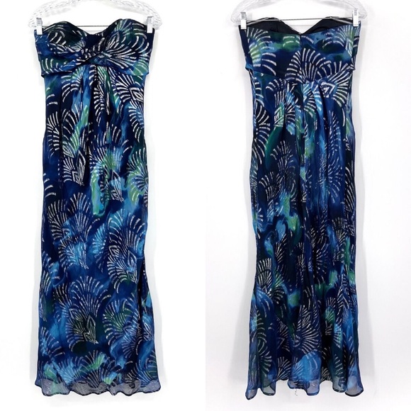 Nicole Miller Womens 4 Blue Sleeveless Silk‎ Print Dress Tropical - Picture 1 of 7